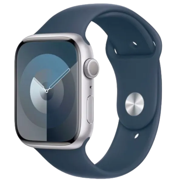 Apple Watch Series 9 45mm Silver Aluminum Case Blue Sport Band