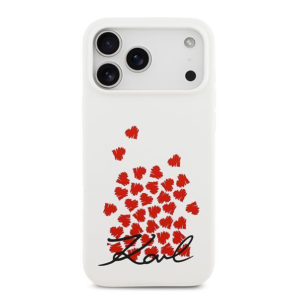 Lagerfeld для iPhone 17 Pro Max чехол Liquid Silicone Hearts Hard White (MagSafe)